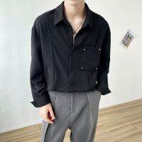 【If ใหม่เสื้อเชิ้ตแฟชั่นสําหรับผู้ชายแขนยาวสีพื้นทรงหลวมสไตล์เกาหลี