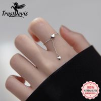 TrustDavis Real 925 Sterling Silver Ring Fashion Romantic Sweet Heart Chain Opening Ring For Women Party Fine 925 Jewelry DA2957