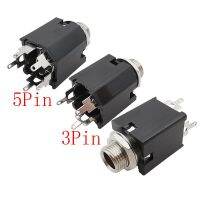 [Hot K] 5Pin 3Pin ช่องเสียบไมโครโฟนเสียง6.35มม. 2ชิ้น PJ612A 1/4นิ้วแจ็คหูฟังติดตั้งบนแผงตัวเมียหัวแร้งพร้อมน็อตสีดำ