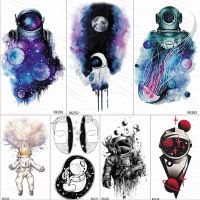 OMMGO Galaxy Universe Astronaut Waterpoof Temporary Tattoos Sticker Watercolor Planet Spacemen Tatoo Body Art Flash Tattoo Paper Stickers