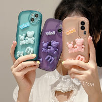 Phone Case เคส OPPO Reno10 Reno10Pro Reno10Pro+ Plus 5G เคสตุ๊กตาหมีลูกบาศก์ใสมีสีปกป้องเลนส์ฝาครอบแบบนิ่ม2023