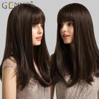 Black Brown Long Straight Synthetic Wig with Bangs Dark Brown Bob Cosplay Daily Hair Wigs for Women Afro Heat Resistant Fibre [ Hot sell ] Toy Center 2