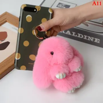 Rabbit Keychain Ring Fluffy Real Fur Pompon Bunny Trinket Key Chain Charm  Cute Key Ring On Bag Car Key Pendant