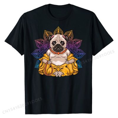 Pug Buddha Meditate T-Shirt Zen Meditation Spiritual Fashionable Summer Tops Shirt Plain Cotton Mens Tshirts