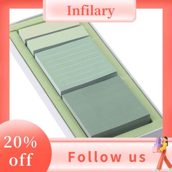 INFILARY Paper Green Lined Sticky Notes Green Set SelfStick Memo
