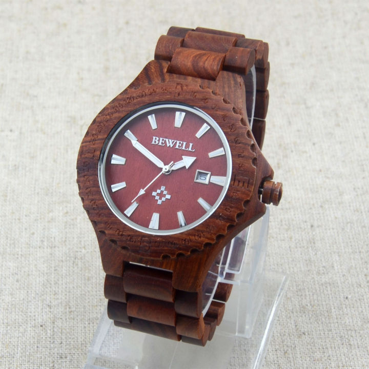 นาฬิกาข้อมือควอตซ์ผู้ชายปฏิทินไม้จันทน์เมเปิ้ลธรรมชาติ-bewell-นาฬิกาข้อมือไม้