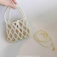 ฝรั่งเศส Hollowed Out Fairy Pearl Bag Xia Mingyuan Handmade ถักตะกร้าผักลูกปัดกระเป๋าถือ กระเป๋าสะพาย