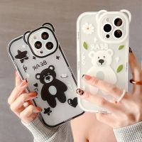 เคสหมีการ์ตูนสำหรับ for iPhone 11/12/13/13 Max/12 13 Pro/12 11Pro ตัวป้องกันกล้องซิลิโคนทาสีฝาหลัง