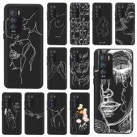 Phone Case for Realme 8 6 7 X7 Pro GT Master Neo V13 C11 C25 V15 C15 C21 C20 Abstract Girl Kiss Flower line Art Black Soft Cover Electrical Connectors