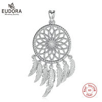 EUDORA 925 Sterling Silver Fashion Dream Catcher Pendant Necklaces for Women Female Tassel Feather Pendant Choker Jewelry D427