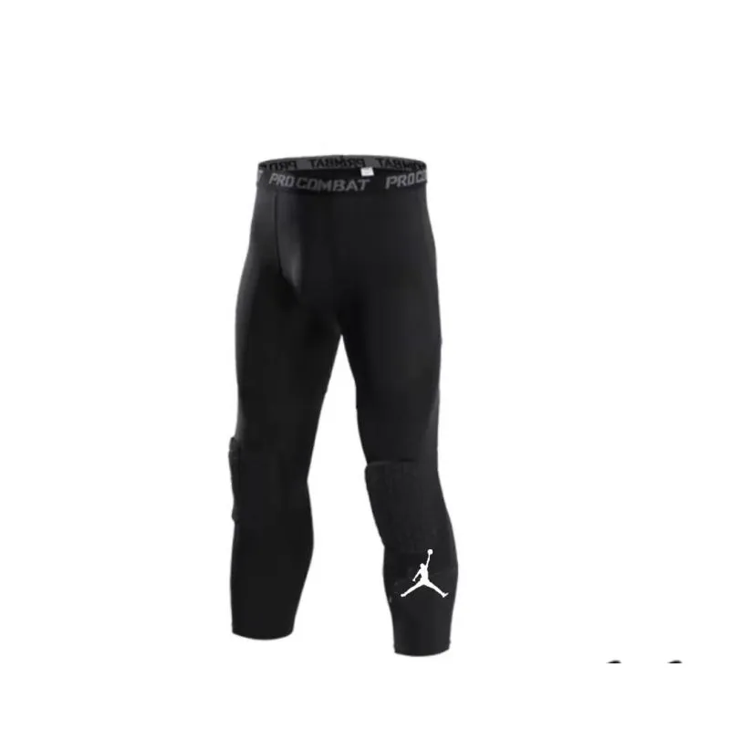 HOT CZMYC Men Compression Capri Tights 3/4 Length KNEE GUARD PADDED  Basketball Protector Pants Kneepads#705