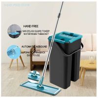 Squeeze Mop With Bucket 360 Rotating Hand Free Washing Flat Cleaning Mop Mop Microfiber Pads Wet Dry Usage Home Cleaning Tools