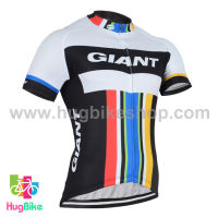 เสื้อจักรยานแขนสั้นทีม Giant 2016 (02) สีขาวดำแถบแดงฟ้าเหลือง