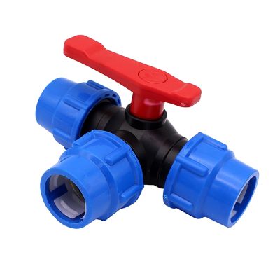 1/2 3/4 1 1-1/4“ 1-1/2“ 2 PE Pipe Quick Connector 3-Way Valve T-type Plastic Ball Valve Water Pipe Fitting