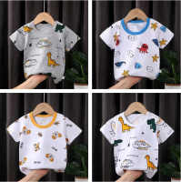 New Casual Infant Boys Pure Cotton Round Neck T-Shirts Trend Cartoon Printing Children Toddler Cute Short-Sleeves Baby Home Wear Tops For 0-5 Years Boy Breathable Absorb Sweat Single Summer Clothing