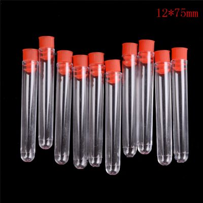 【YF】◎☸♞  10Pcs/lot Transparent Plastic Laboratory Test Tubes With Lids Vial Sample Containers 12x75mm