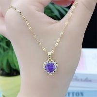 Amethyst Love Titanium Steel Necklace Womens Colorless Fashion Net Red Temperament Versatile Collar Chain Light Luxury Design Pendant ELYE ELYE