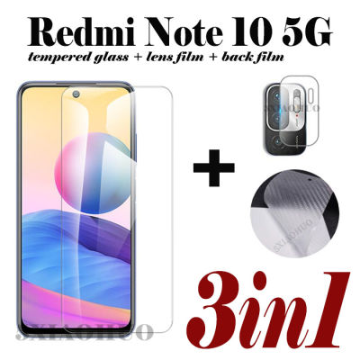 (3in1) สำหรับ Xiaomi Redmi หมายเหตุ10(5G) /หมายเหตุ10(4G) หมายเหตุ10S หมายเหตุ10pro กระจกนิรภัยเทมเปอร์โปร่งแสงฟิล์ม + ฟิล์มด้านหลัง + กล้องฟิล์มเลนส์ฟิล์มกันรอย