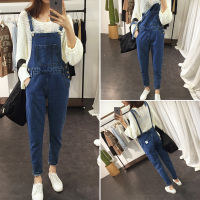 Denim Suspender Pants Womens 2018 New Spring and Summer Loose Korean Style Students Slimming Ripped Cropped bf Suspender Jumpsuit