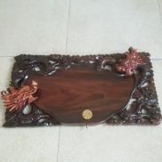 Khay trà chạm khắc rồng chầu gỗ gụ kích thước 66cmx35cmx4cm