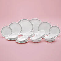 Corelle MYSTIC Grey ชามและจานเซรามิก 20 ชิ้น อาหารเย็น เครื่องล้างจาน ตู้เซฟ