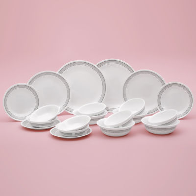 Corelle MYSTIC Grey ชามและจานเซรามิก 20 ชิ้น อาหารเย็น เครื่องล้างจาน ตู้เซฟ