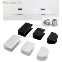 ۩❏✟ 10Pcs/Lot Silver Matte Black Aluminum Wall Glass Shelf Clamp Bracket Holder Clip No-Drill Fixed Panel Glass Clamp