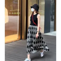 【CC】☌☒  2023 New Personalized Print Texture Pleated Skirt