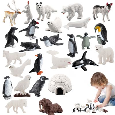 ZZOOI Simulation Arctic Animals Figures Penguins North Pole Bear Dolphin Action Figurines Collection Model Toys For Children Gifts