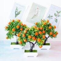 22x26cm Artificial Orange Tree Potted Bonsai for Christmas Halloween Party Ornament Home Living Room Desktop Decor Fake Plants