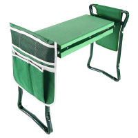 Foldable Kneeler Garden Bench Stool with Garden Tool Bag Soft Cushion Seat Pad Kneeling Tool Pouch