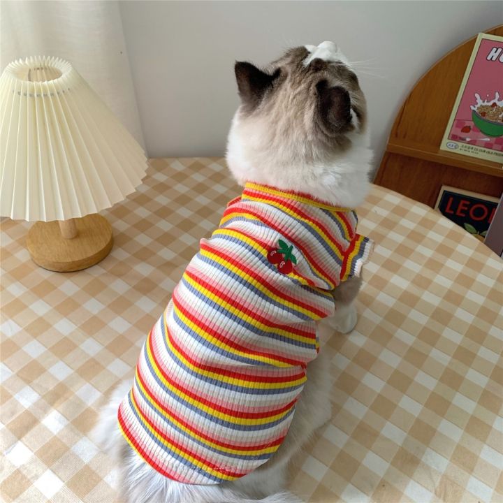 เสื้อกั๊กแขนกุด-แบบบาง-ป้องกันการเป็นขุย-ลายทาง-แฟชั่นฤดูร้อน-สําหรับสัตว์เลี้ยง-สุนัข-แมว