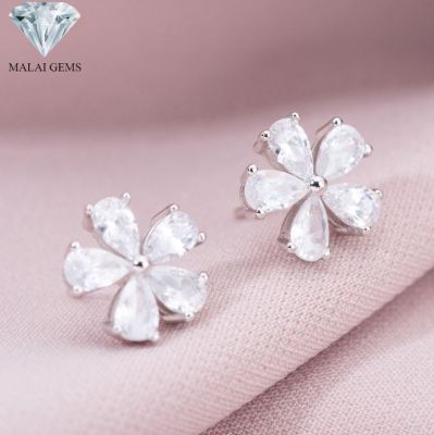 Malai Gems ต่างหูเพชร เงินแท้ Silver 925 เพชรสวิส CZ เคลือบทองคำขาว รุ่น 155-E016-25แถมกล่อง ต่างหูCZ ต่างหูเงินแท้