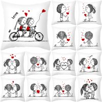 【CW】 45x45cm Pillowcase Cushion Cover Couple Print Valentine  39;s Day funda cojin