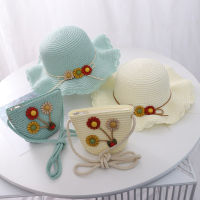 New Summer baby girl sun flower straw hat and shoulder bag Floral bags Child princess cute sun hat Two piece set panama gorros