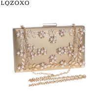 Women Fashion Clutch Bag Beaded Leaf Metal Gold Lady Evening Bag Chain Shoulder Handbags Party Wedding Bridal Bags