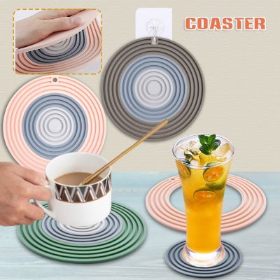 【CW】 Hot Sale Anti-Slip Silicone Coaster 3-in-1 Round Soft Table with Hanging Hole Heat-Resistant Placemat for Bar