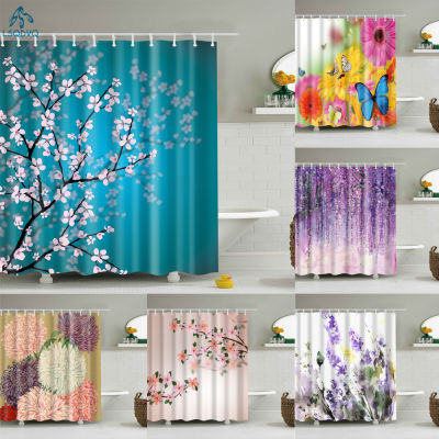 3D Flower Plum Blossom Lotus Lavender Rose Shower Curtains Bathroom Curtain Frabic Waterproof Polyester Bath Curtain with Hooks