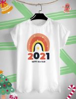 เสื้อยืด สวัสดีปีใหม่ Happy New Year 2021 ลายน่ารัก ปีวัว ปีฉลู สีขาว สีเทา ส่งท้าย ปี เก่า ต้อนรับ ปี ใหม่ 2563