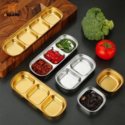 1-4 Grids Stainless Steel BBQ Seasoning Dish/ Multipurpose Food Sauce Wasabi Dipping Serving Tray Kitchen Accessories