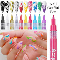 Nail Art Graffiti ปากกาสีดำ UV Gel Polish Design Dot Painting Detailing ปากกาแปรง DIY Nail Art Adorn Tools