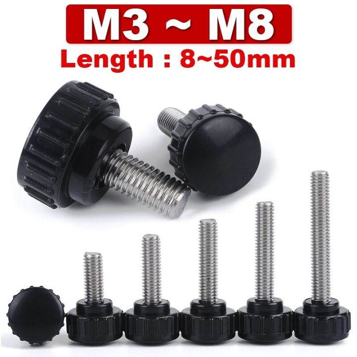 Round Head Handle Hand Screw Round Knurled Rubber Thumb Screw Plastic Tighten Bolt Nuts Knob 304