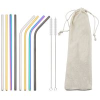 High Quality Straight Bent Drinking Straw Reusable Metal 304 Stainless Steel Straw Set With Clean Brush Bag Party Bar Accessory Specialty Glassware