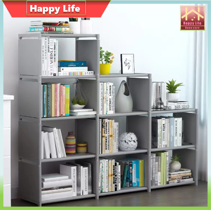 【happy Life】ชั้นวางของ ชั้นวางหนังสือโครงเหล็กแข็งแรงผ้ากันน้ำ ชั้นวางหนังสือ โครงเหล็ก ชั้นวาง 1877