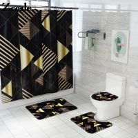 Plaid Printed Bathroom Car Rugs Bath Mat and Waterproof Shower Curtain Set Memory Foam Toilet Seat Cover Mat Foot Mats