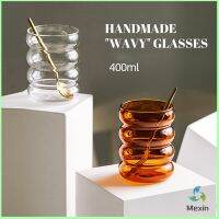 Mexin ถ้วยแก้ว ถ้วยกาแฟ ถ้วยนม ทรงลอนใหญ่ จับถนัดมือ glass cup