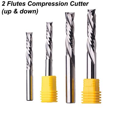 เครื่องตัดคาร์ไบด์ 1 ชิ้น 3.175 6 8 มม. Shank 2 Flute UP DOWN Woodworking End Mill CNC Router Bits Compression Endmill สําหรับไม้