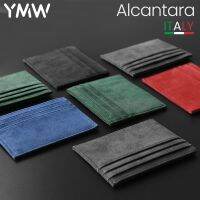 YMW ALCANTARA กระเป๋าเก็บบัตรหนังเทียมหรูหราเปิดได้สำหรับผู้หญิง &amp; ผู้ชายกระเป๋าสตางค์สั้นบัตรแบบบางที่ใส่บัตรบางขนาดเล็ก