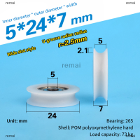 remai ตลับลูกปืนเม็ดกลมร่องตัวยู5x24x7มม. ลูกรอกสำหรับประตูหน้าต่างห้องอาบน้ำฝักบัวรอกลิ้นชักสแตนเลส