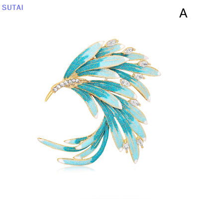 💖【Lowest price】SUTAI เข็มกลัดเคลือบแฟชั่นสำหรับสุภาพสตรีเข็มกลัดคริสตัลฟีนิกซ์หางผ้าพันคอหัวเข็มขัดเข็มกลัดเสื้อผ้าของขวัญ